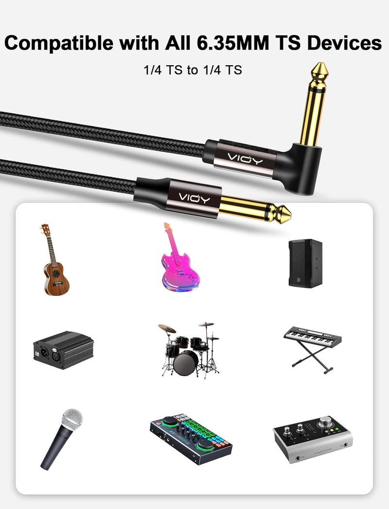 VIOY Guitar Cable 15 ft/5 M, Instrument Right Angle Cables, 6.35 mm (1/4) TS Unbalanced Mono Jack Guitar Amp Cord for Electric Guitar, Bass, Keyboard, Electric Mandolin - Image 2